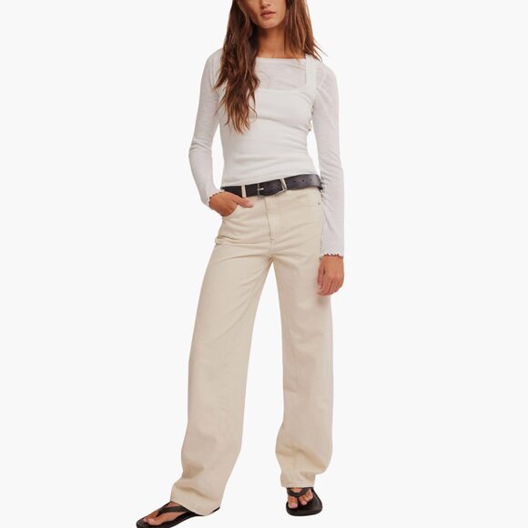 NWT FREE PEOPLEX WE THE FREE ASTER Seamed STRAIGHT-LEG JEANS In ECRU - Picture 10 of 15
